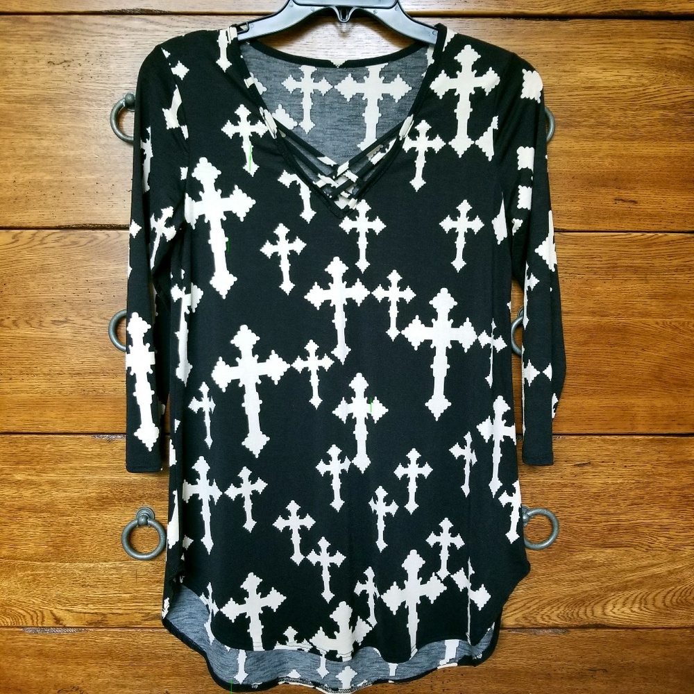 New Women's black & cream cross tunic